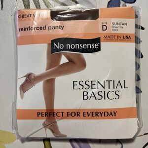 No Nonsense Pantyhose Size D Suntan Sheer Toe Essential Basics Reinforced Panty